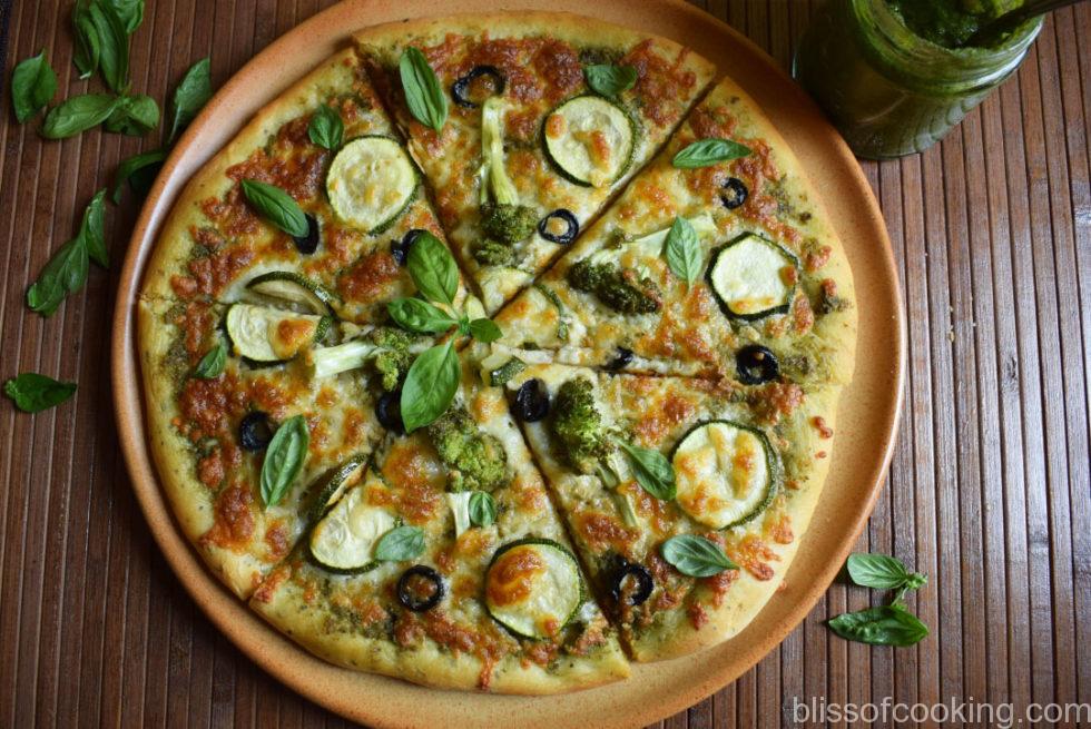 Pesto Pizza - Recipe using homemade Pesto Sauce - Bliss of Cooking