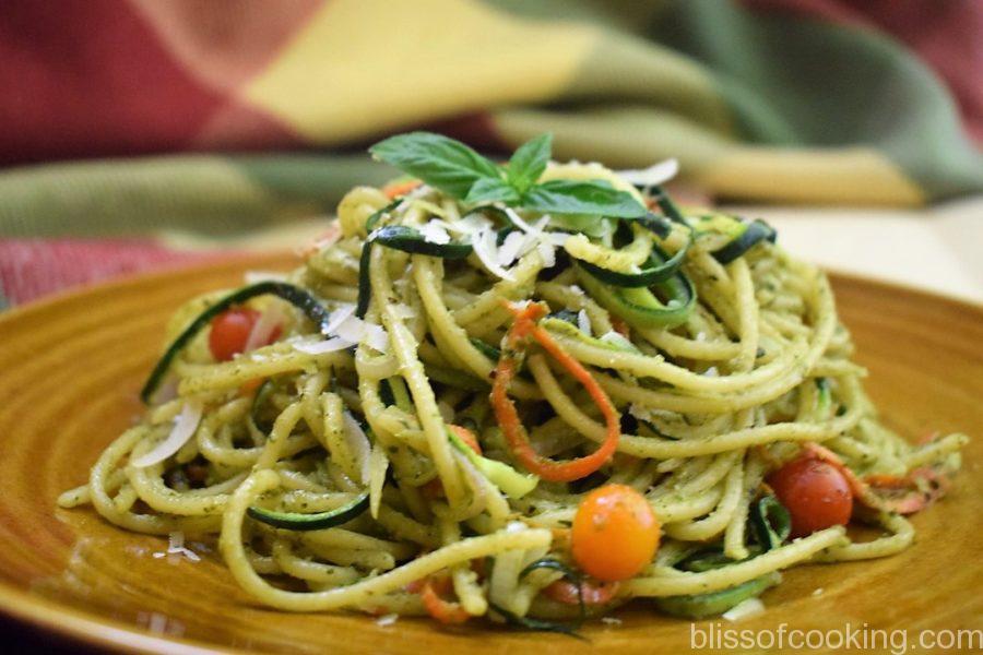Spaghetti In Pesto Sauce With Cherry Tomatoes - Bliss of Cooking
