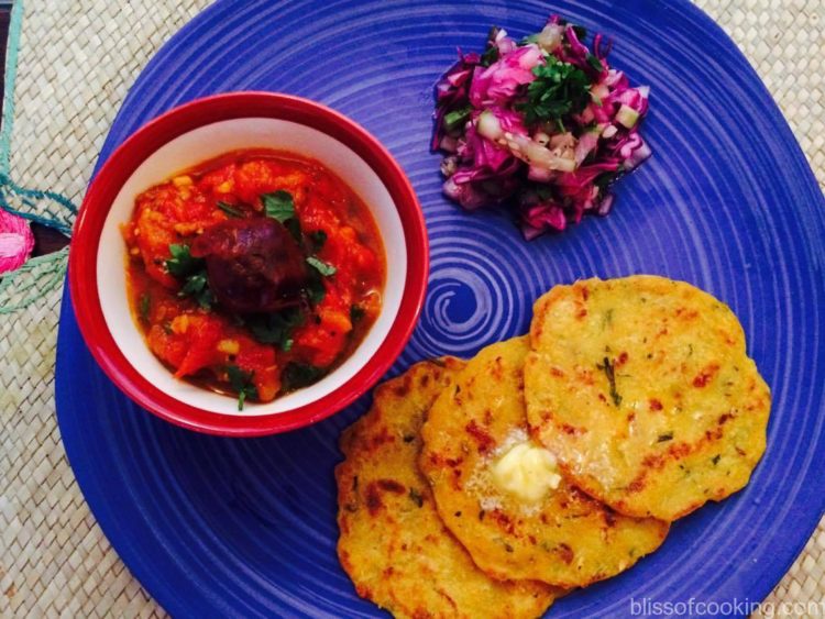 Makai Mooli Paratha with Tomato Chutney