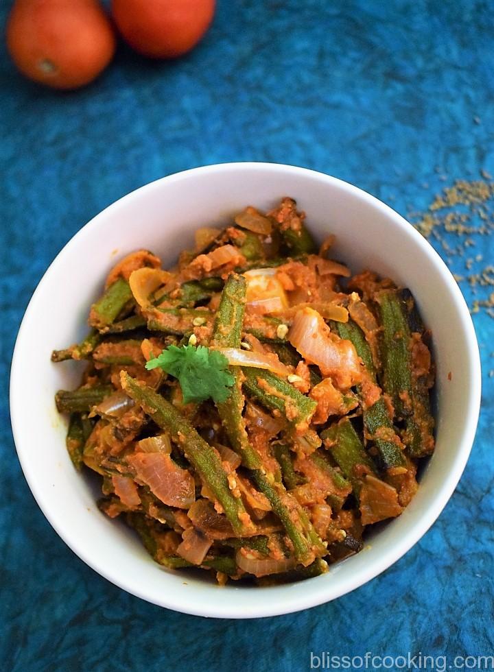 Ajwaini Tamatari Bhindi, Okra In Tomato Carom Sauce