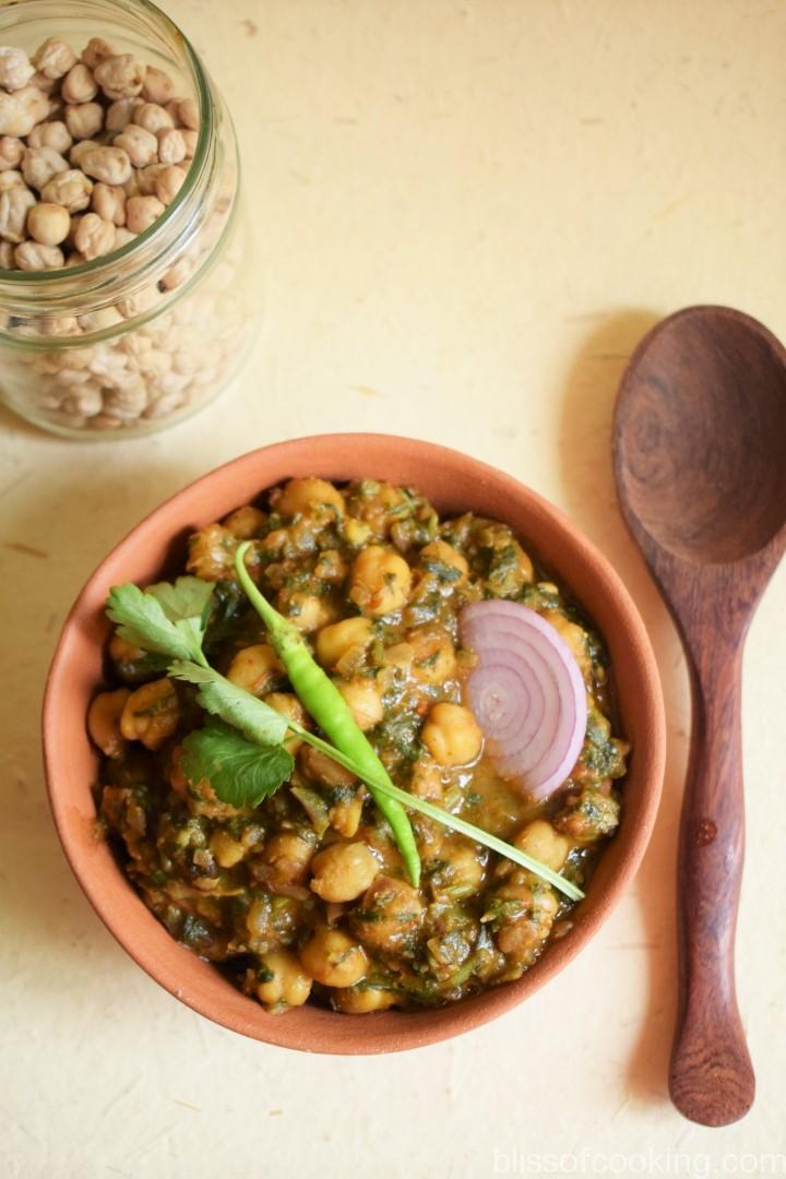 Chole Palak With Khada Masala, Chickpea Spinach Curry