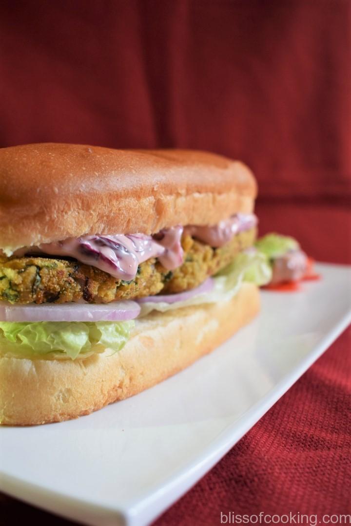 Millet And Vegetable Pattie Sandwich