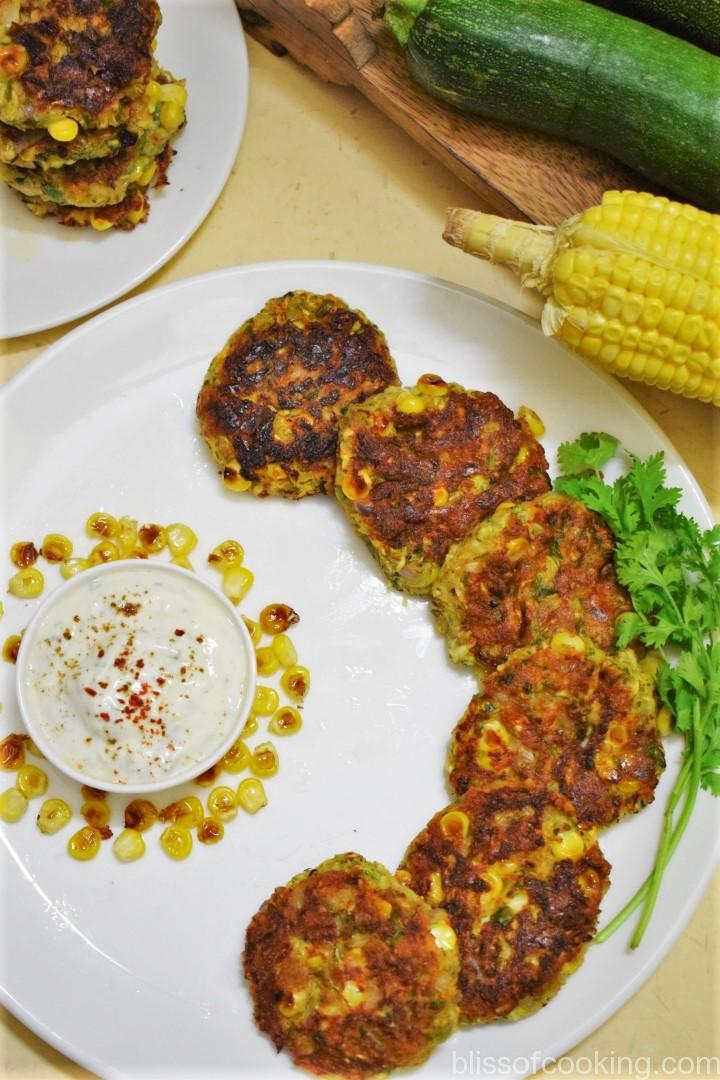 Zucchini And Corn Fritters, Zucchini and Corn Tikki, Tikki, Pakoda, Kabab, Patties