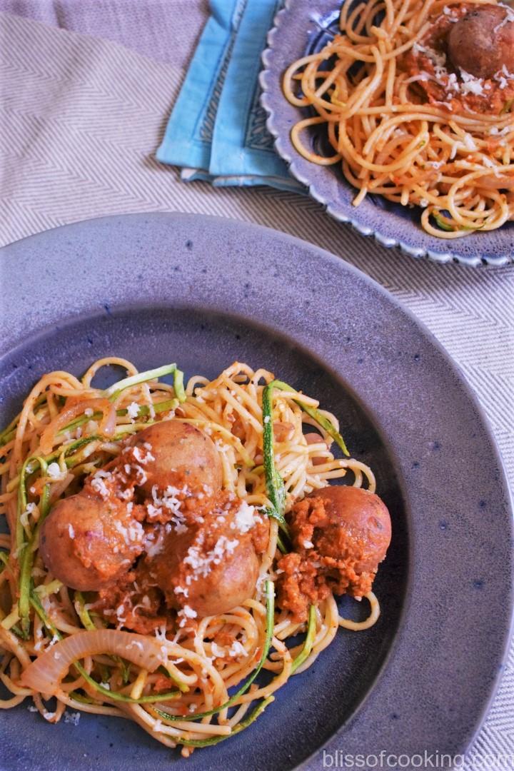 Spaghetti and cottage Balls in Sundried Tomato Sauce