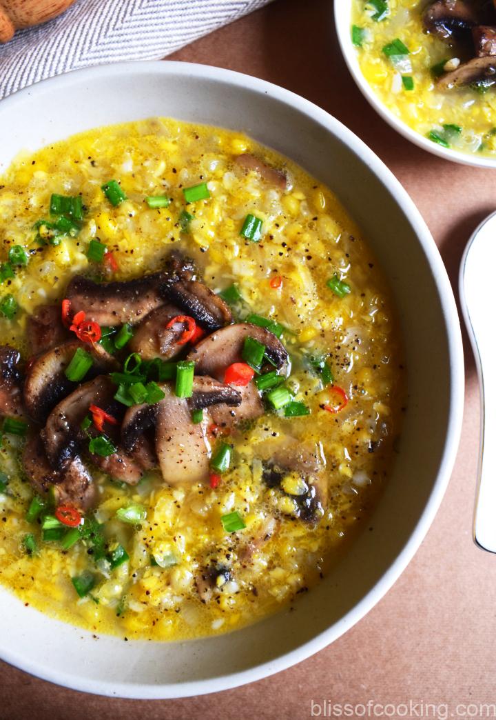 Corn Soup With Sautéed Mushrooms, Corn Soup