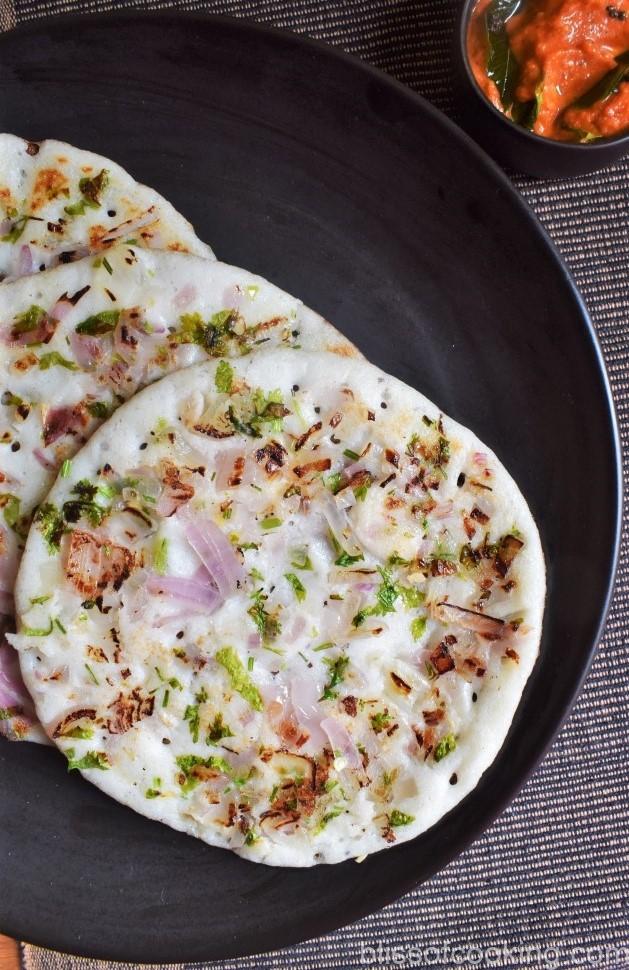Onion Uthappam, Uthapam, Thick Rice Pan Cake