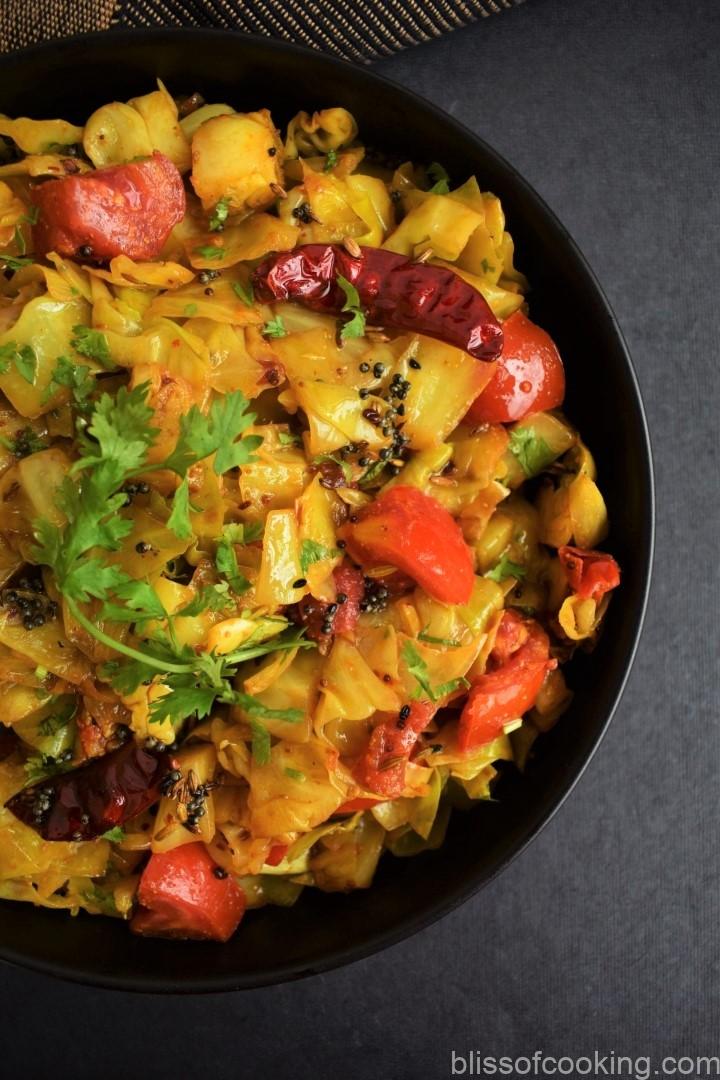 Kadai Patta Gobhi, Stir fried cabbage, Patta Gobi ki sabzi