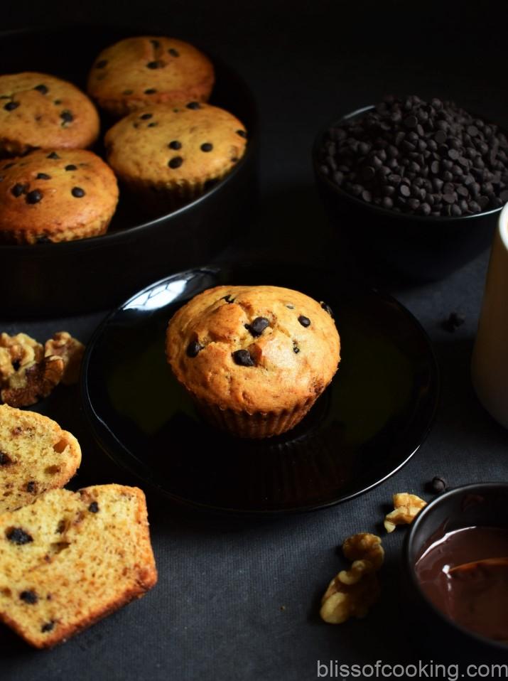 Banana Choco Chip Muffins, Muffins, Banana and Chocolate Chip Muffins
