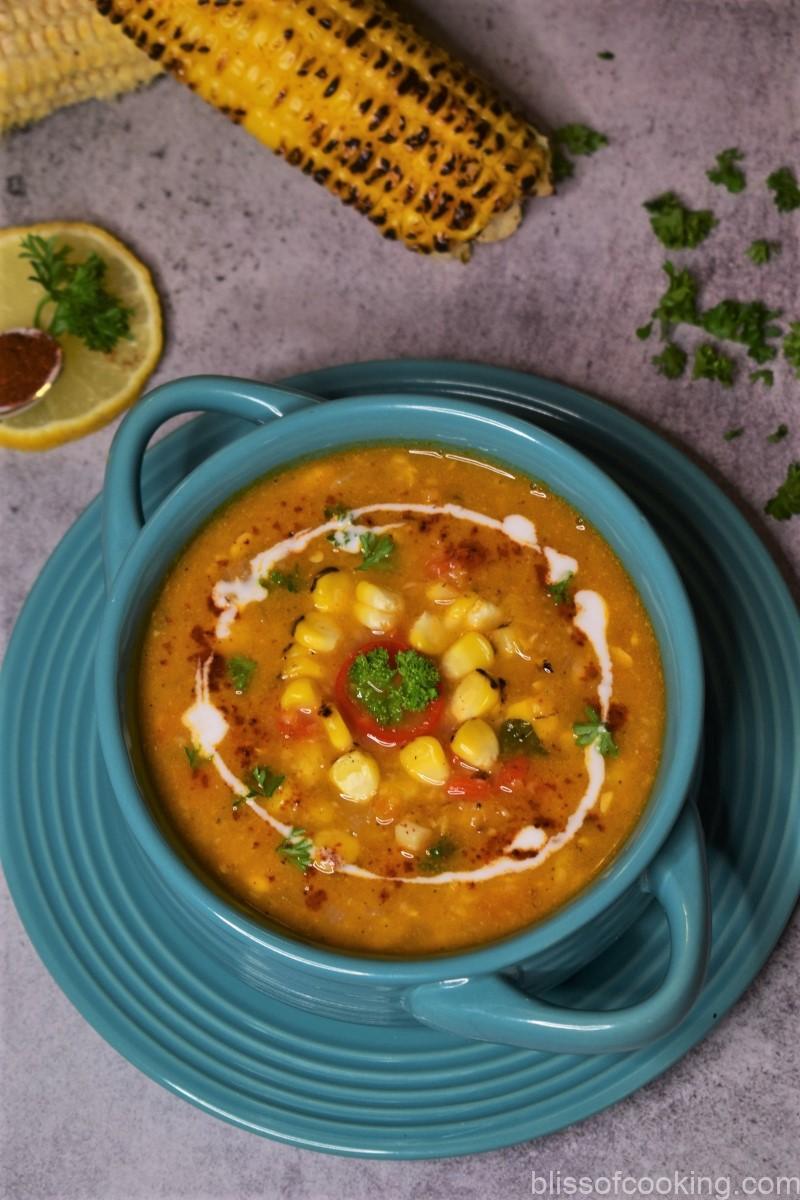 Roasted Corn and Sweet Pepper Soup, Corn Soup, Sweet Corn Soup