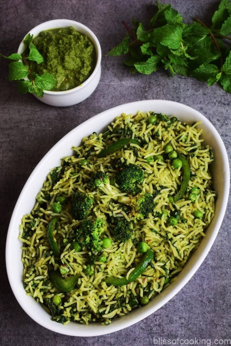 Hariyali Pulao, Chutney wale chawal, Chutney Green Peas Pulao, Vegetable Pilaf, Spinach and Green Peas Pulao