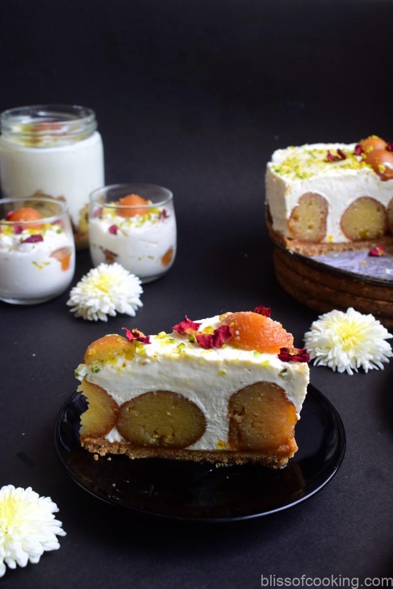 Gulab Jamun Cheese Cake, cheesecake, nobakecheesecake, gulabjamun, cake